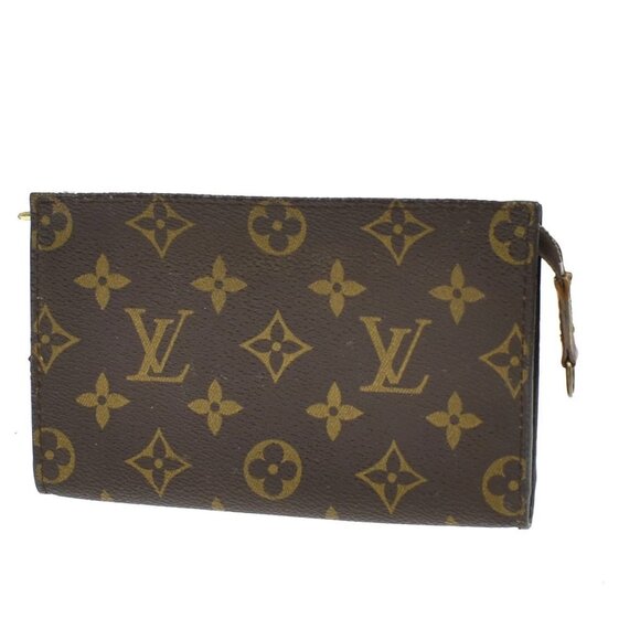 LOUIS VUITTON Logo BUCKET PM Pouch Bag Monogram Leather Brown France 02KB050 - Picture 1 of 13
